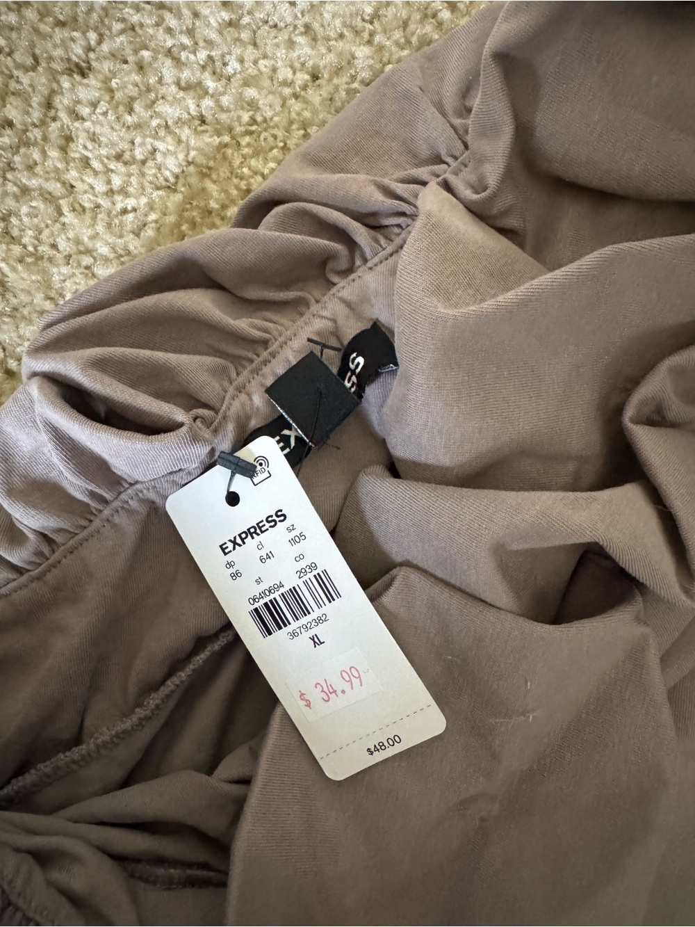 Express One-Shoulder Ruffle Tank Top - Taupe/Grey - Picture 2 of 2